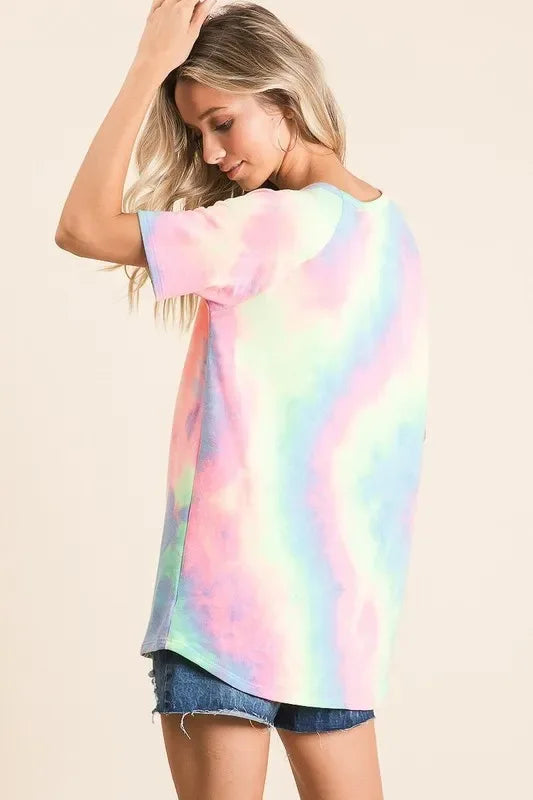 BiBi Tie Dye French Terry Print Top - Trendsi - Flyclothing LLC
