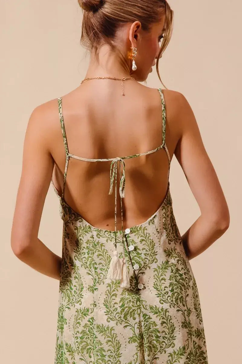 SO ME Damask Floral Summer Maxi Flowy Dress With Open Back - Trendsi - Flyclothing LLC