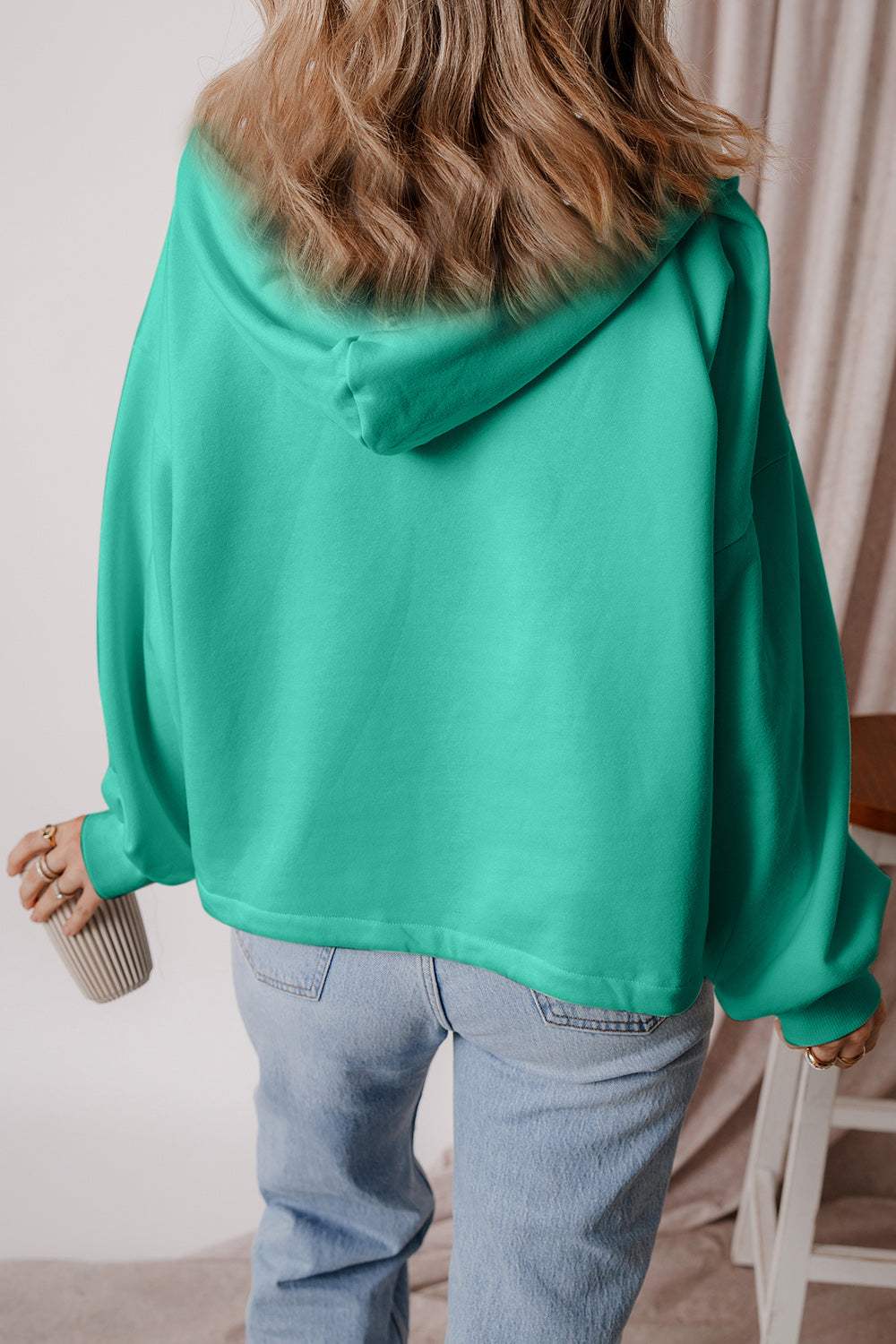Pocketed Half Zip Dropped Shoulder Hoodie - Trendsi - Flyclothing LLC