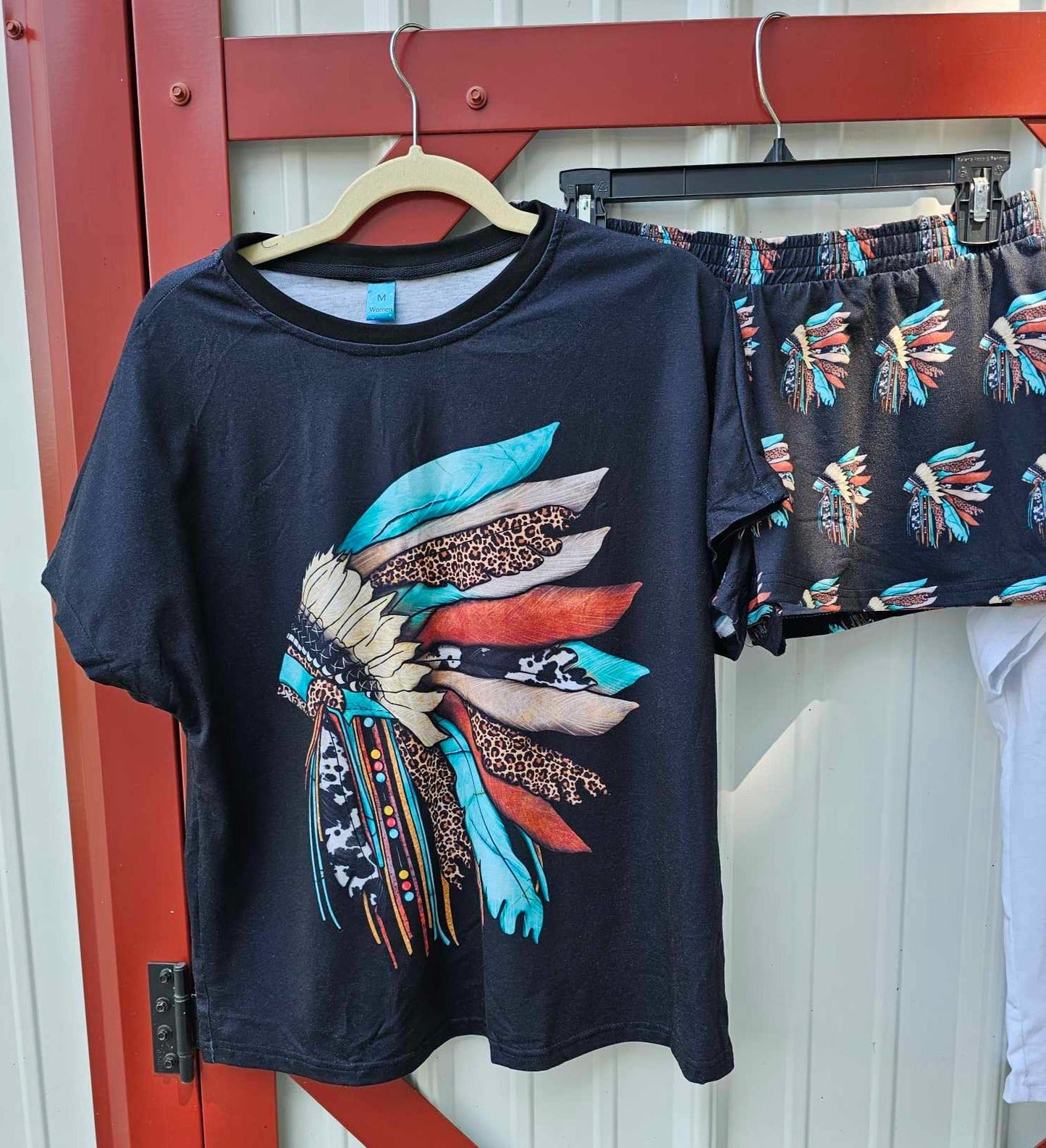 Baha Ranch Indian Headdress Women's Western Short and Top Pajama Set