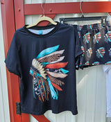 Baha Ranch Indian Headdress Women's Western Short and Top Pajama Set