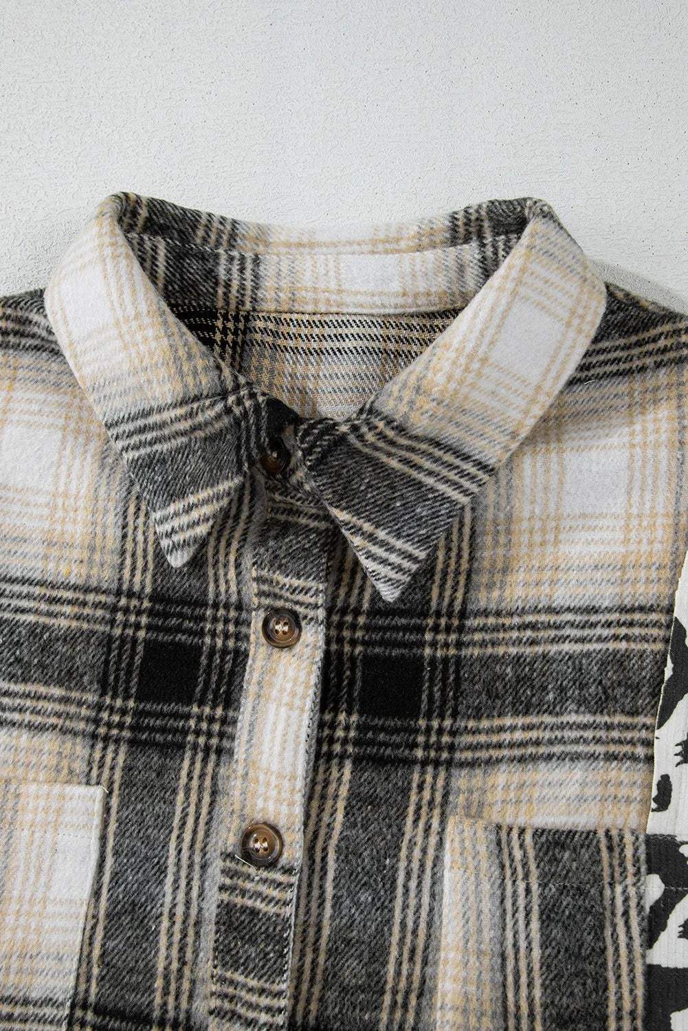 Plus Size Leopard Plaid Button Up Long Sleeve Shacket - Trendsi - Flyclothing LLC