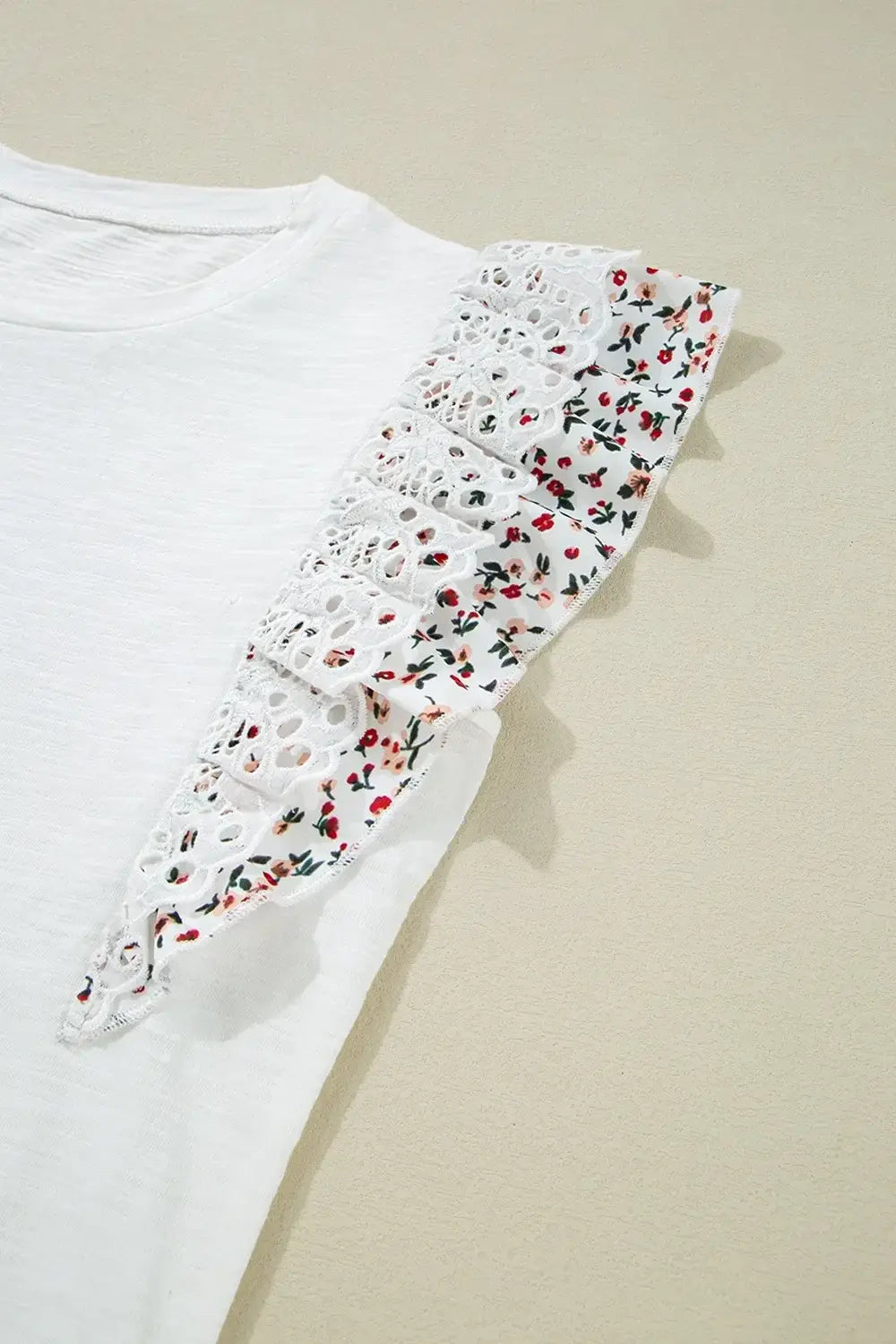 Floral Lace Eyelet Patched Butterfly Sleeve Blouse - Trendsi - Flyclothing LLC