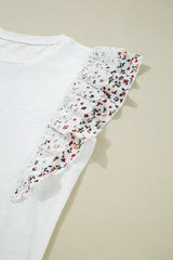 Floral Lace Eyelet Patched Butterfly Sleeve Blouse - Trendsi - Flyclothing LLC