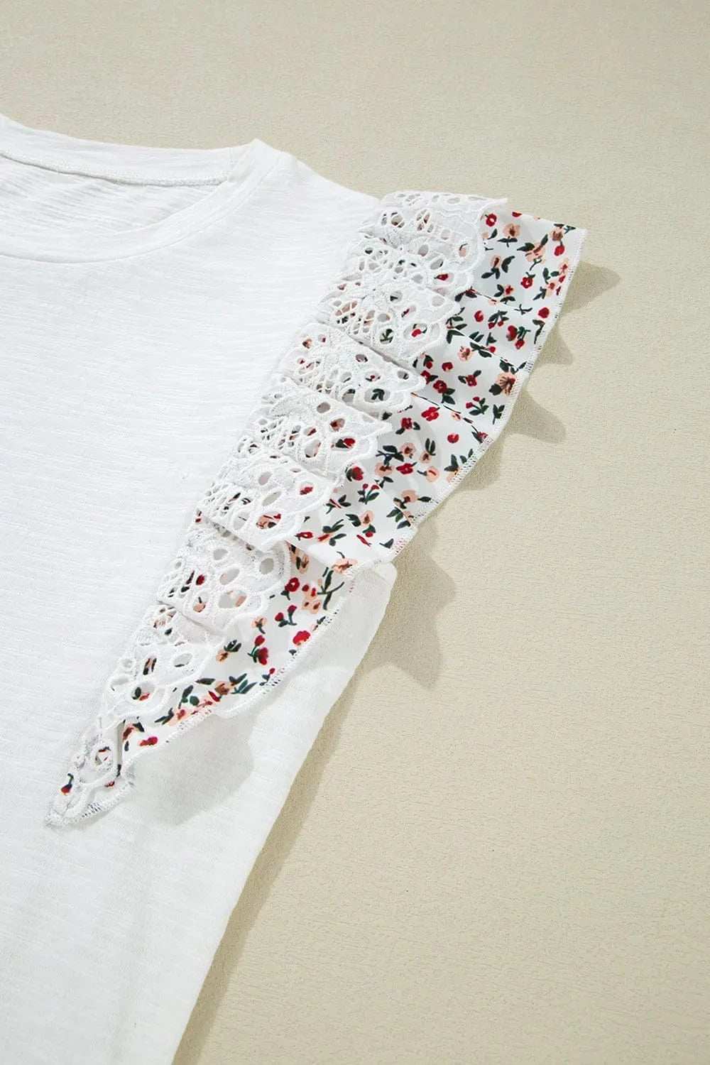 Floral Lace Eyelet Patched Butterfly Sleeve Blouse - Trendsi - Flyclothing LLC