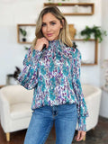 Double Take Full Size Printed Smocked Long Sleeve Blouse - Trendsi - Flyclothing LLC