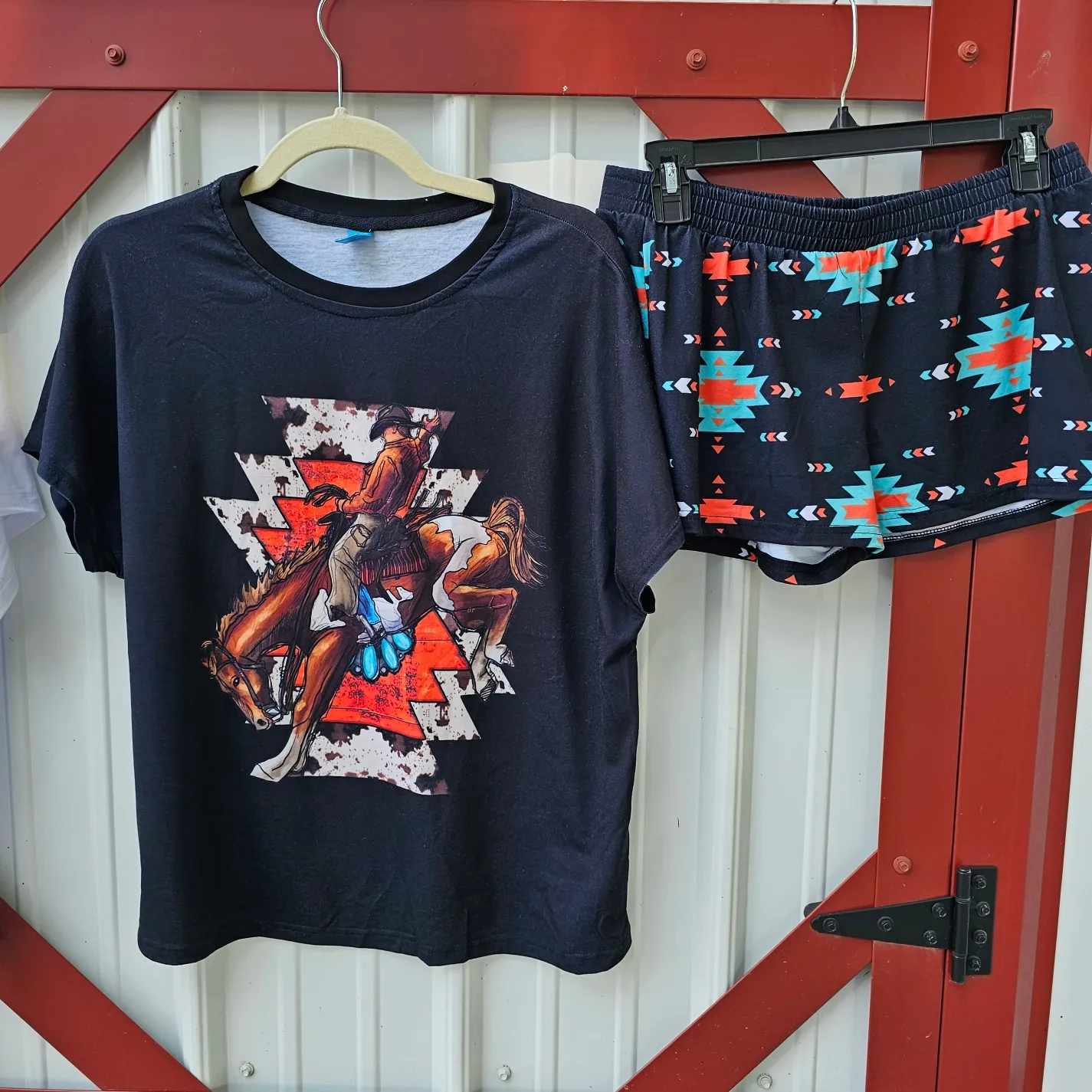Baha Ranch Rodeo Bronc Women's Western Top and Short Pajama Set