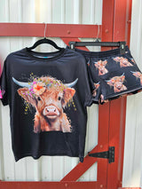 Baha Ranch Highland Calf Women's Western Top and Short Pajama Set