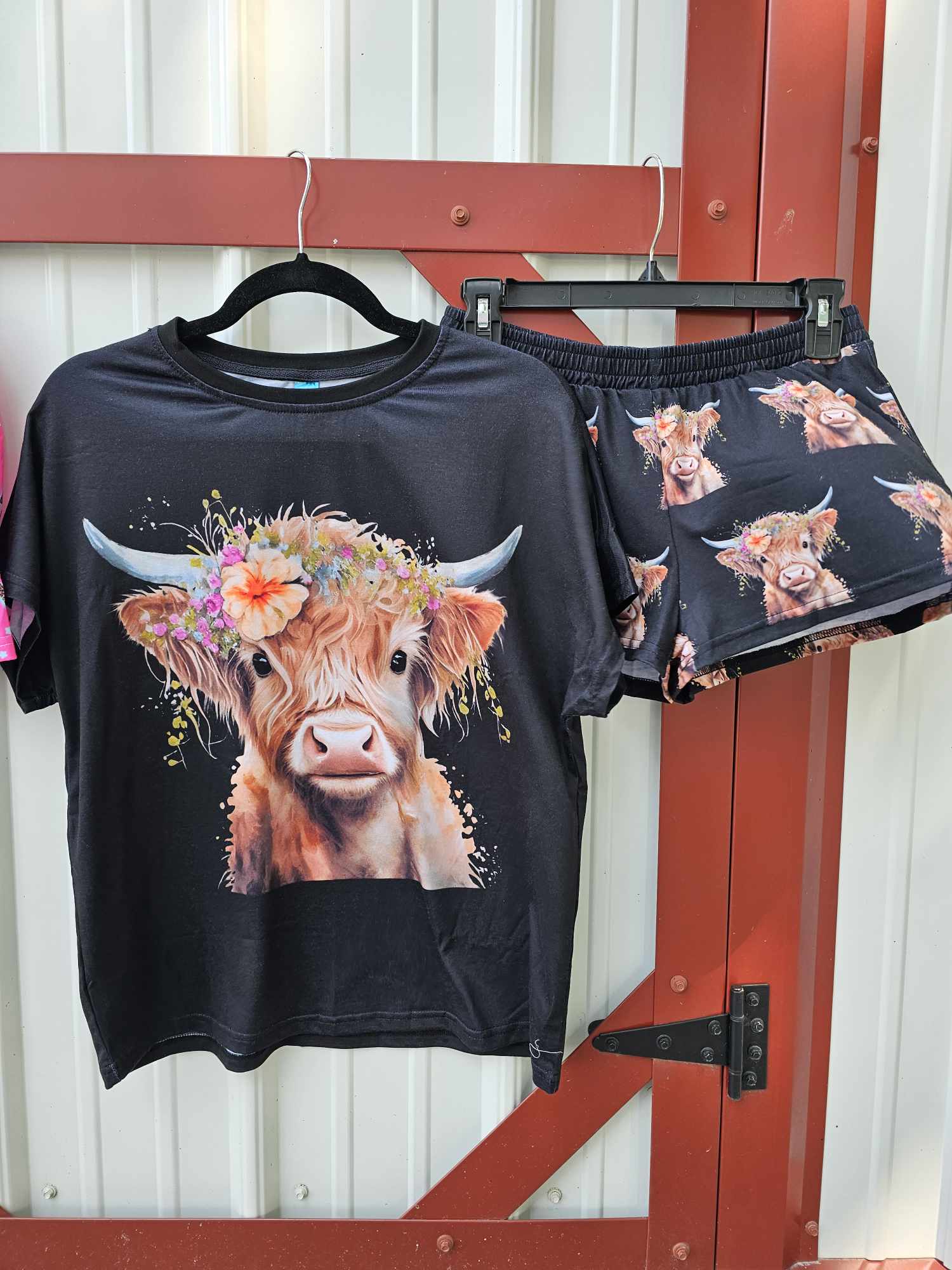 Baha Ranch Highland Calf Women's Western Top and Short Pajama Set