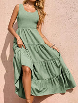 Tiered Smocked Wide Strap Dress - Trendsi - Flyclothing LLC