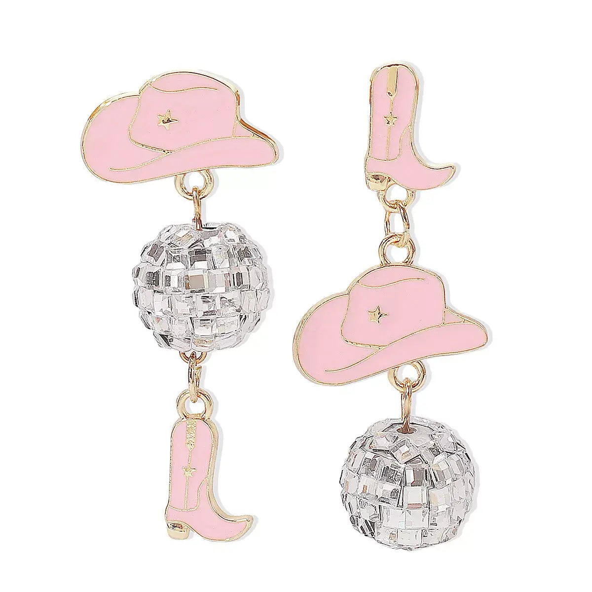 Asymmetrical Cowgirl Boot Hat Ball Dangle Earrings - Trendsi - Flyclothing LLC