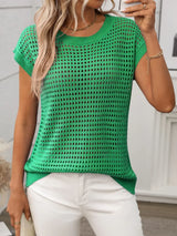 Openwork Round Neck Short Sleeve Knit Cover Up - Trendsi - Flyclothing LLC