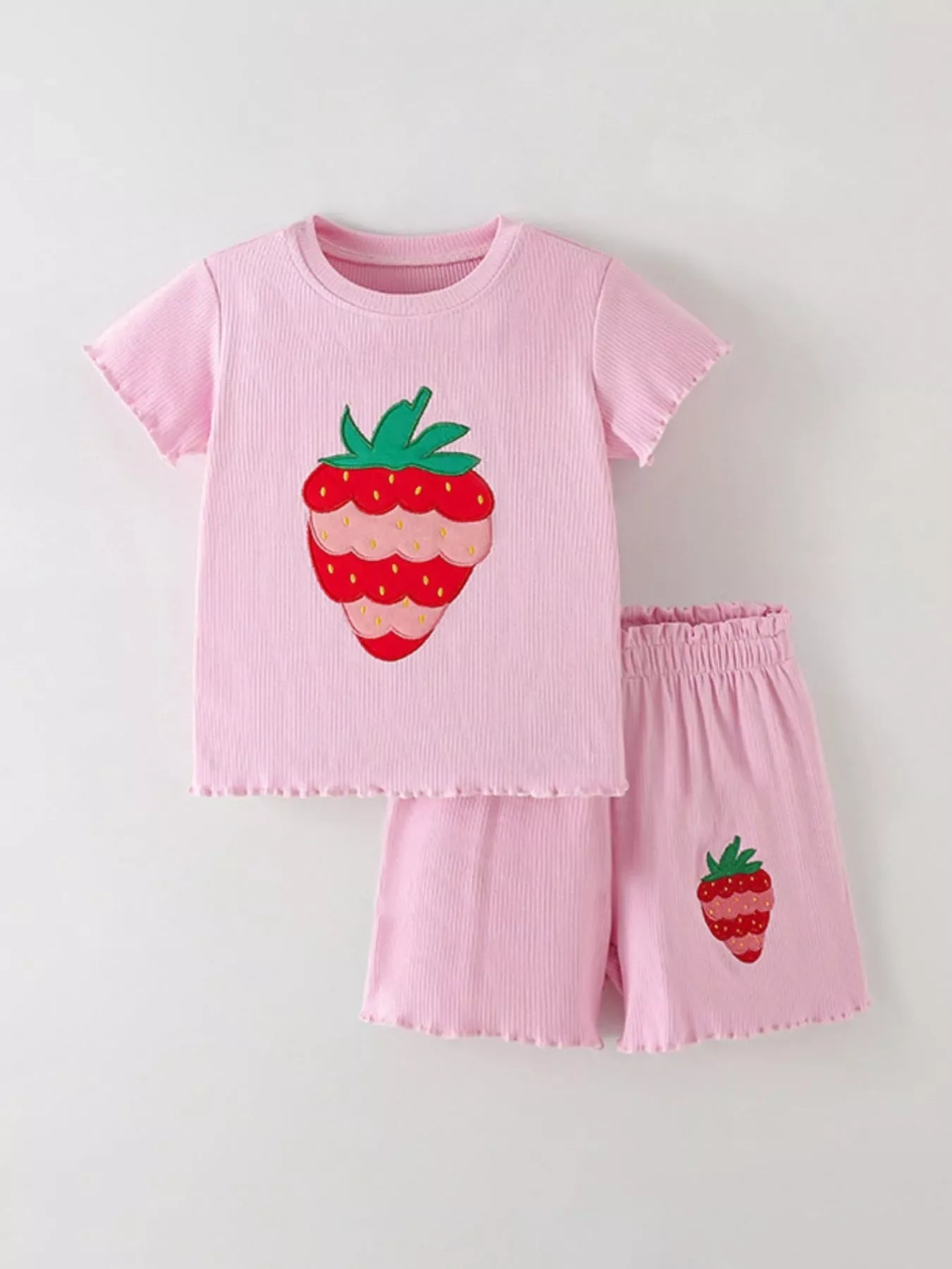Children's Strawberry Round Neck Tee and Shorts Set - Trendsi - Flyclothing LLC