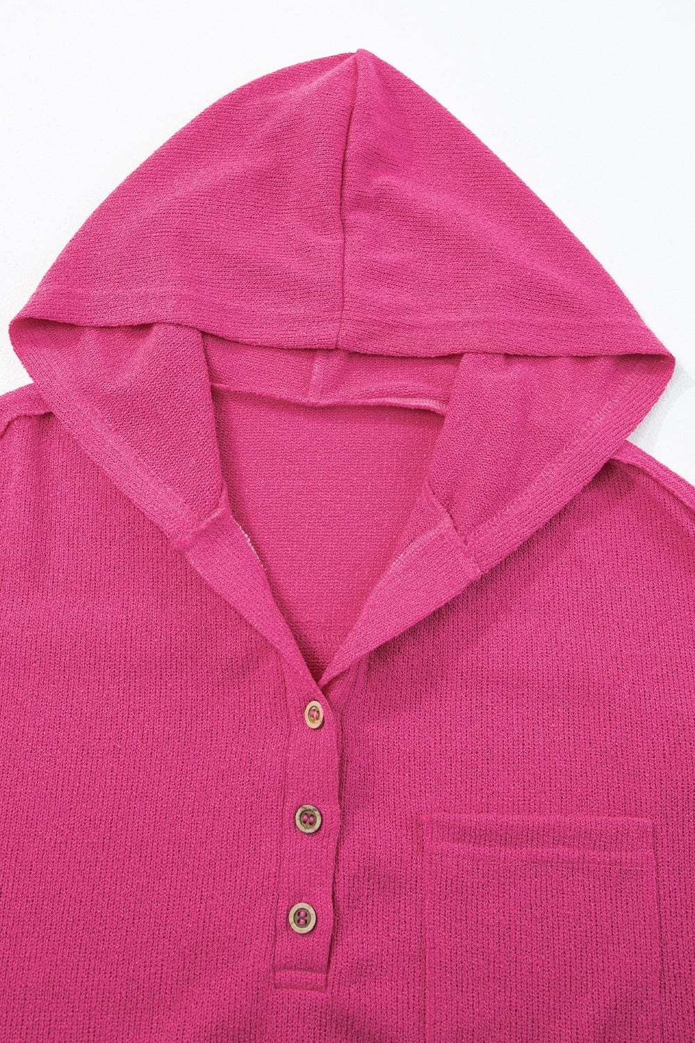 Exposed Seam Detail Henley Knit Hoodie - Trendsi - Flyclothing LLC