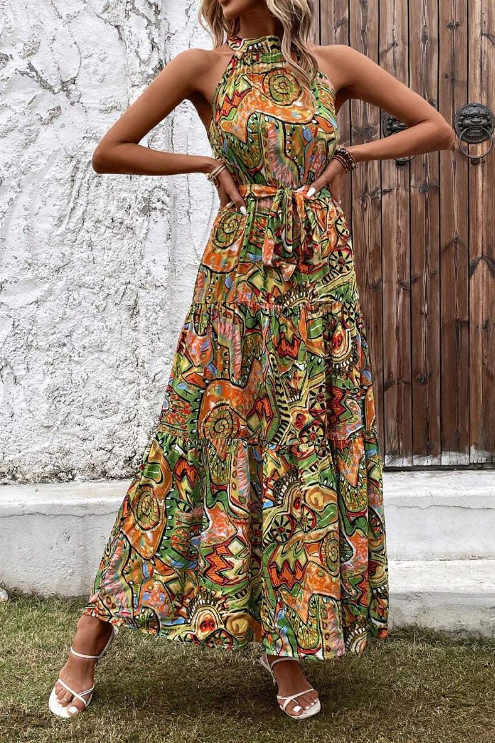 Tied Floral Sleeveless Dress - Trendsi - Flyclothing LLC