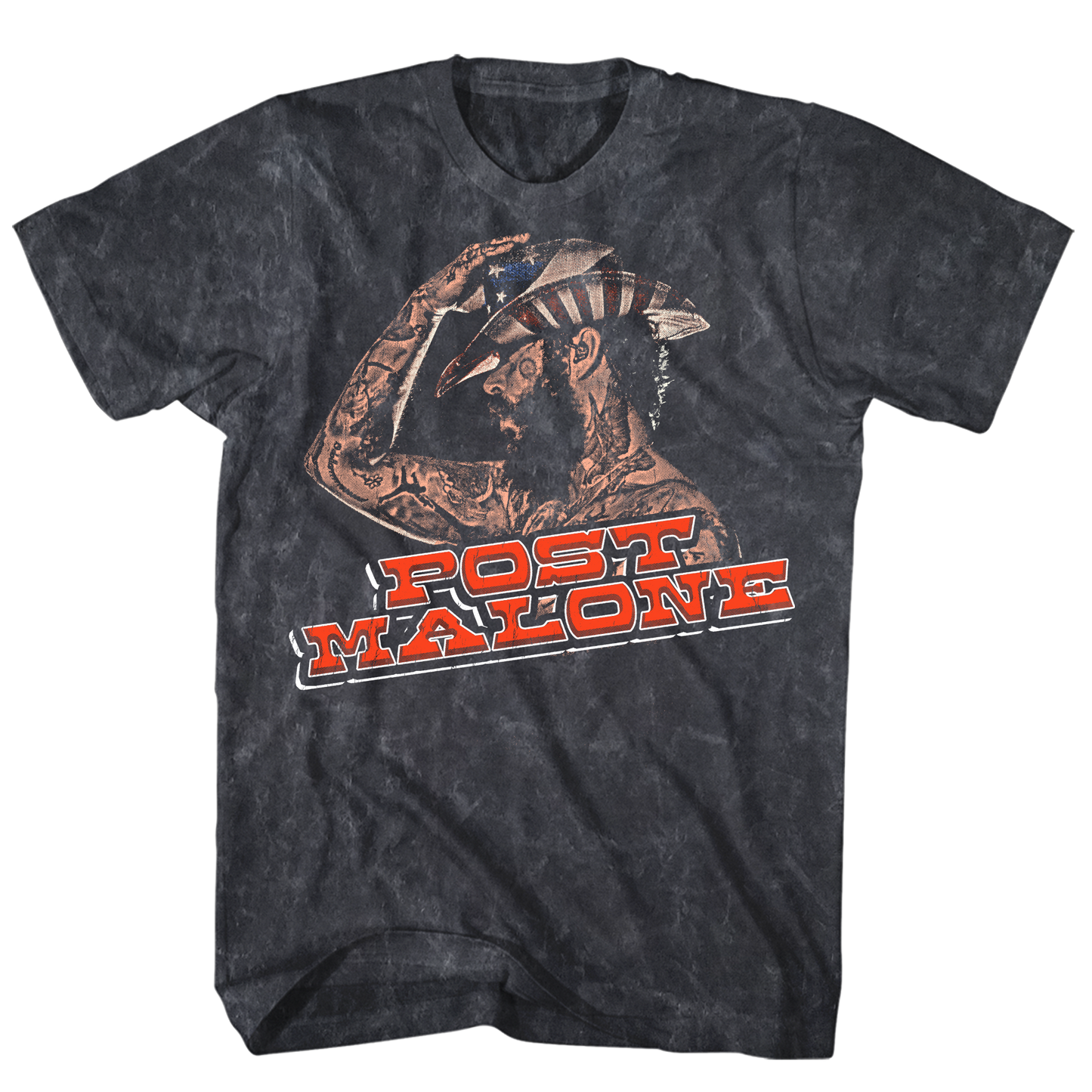 POST MALONE SIDE PROFILE BLACK MINERAL WASH T-SHIRT/S