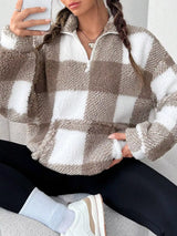 Full Size Plaid Sherpa Long Sleeve Sweatshirt Plus Size - Trendsi - Flyclothing LLC