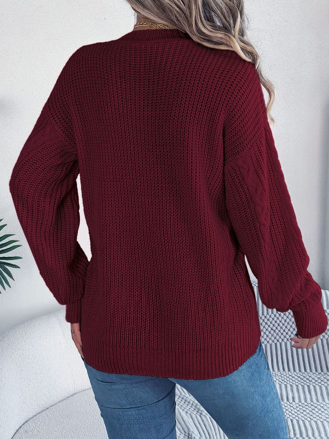 Cable-Knit Long Sleeve Cardigan - Trendsi