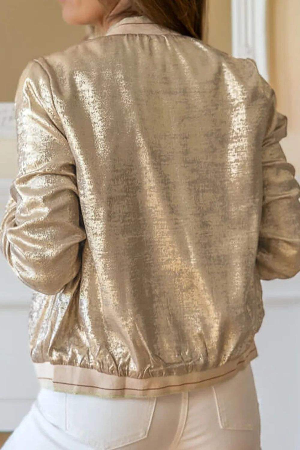 Baseball Collar Zip Up Long Sleeve Jacket - Trendsi - Flyclothing LLC