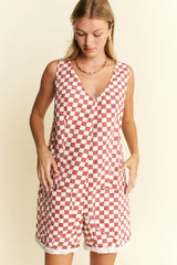 Jade By Jane Plus Size Back Tie Sleeveless Plaid Romper with Pockets - Trendsi - Flyclothing LLC