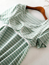 Striped Round Neck Short Sleeve Dress - Trendsi - Flyclothing LLC
