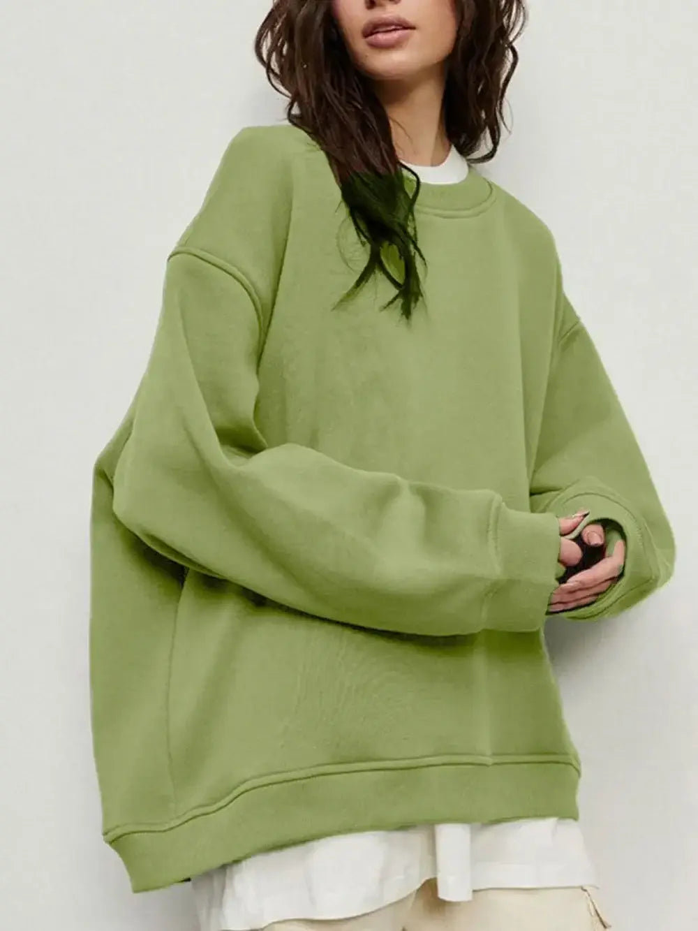 Round Neck Dropped Shoulder Long Sleeve Sweatshirt - Trendsi - Flyclothing LLC