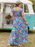 Plus Size Printed Cap Sleeve Dress - Trendsi
