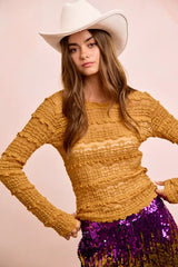 BiBi Ruffles Detail Mardi Gras Color Flower Lace Top - Trendsi - Flyclothing LLC