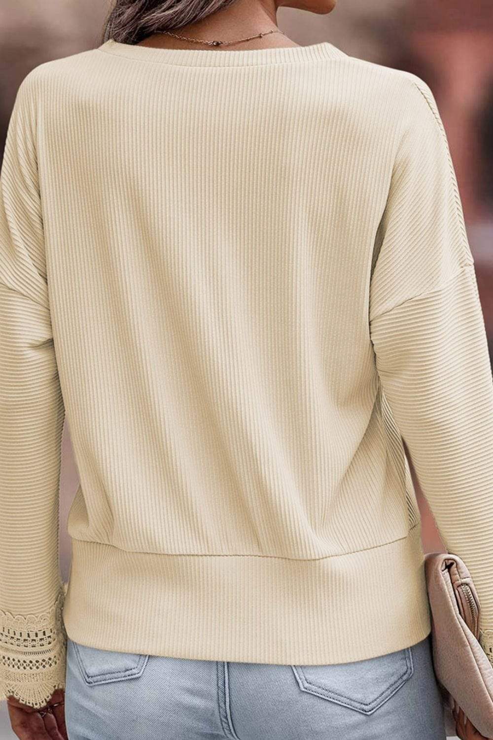 Lace Detail V-Neck Long Sleeve T-Shirt - Trendsi - Flyclothing LLC