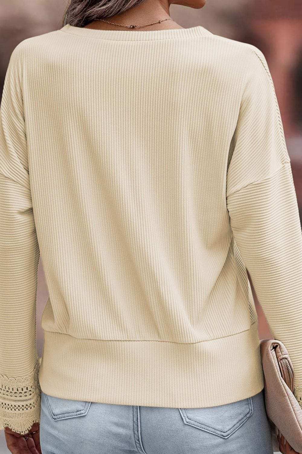 Lace Detail V-Neck Long Sleeve T-Shirt - Trendsi - Flyclothing LLC