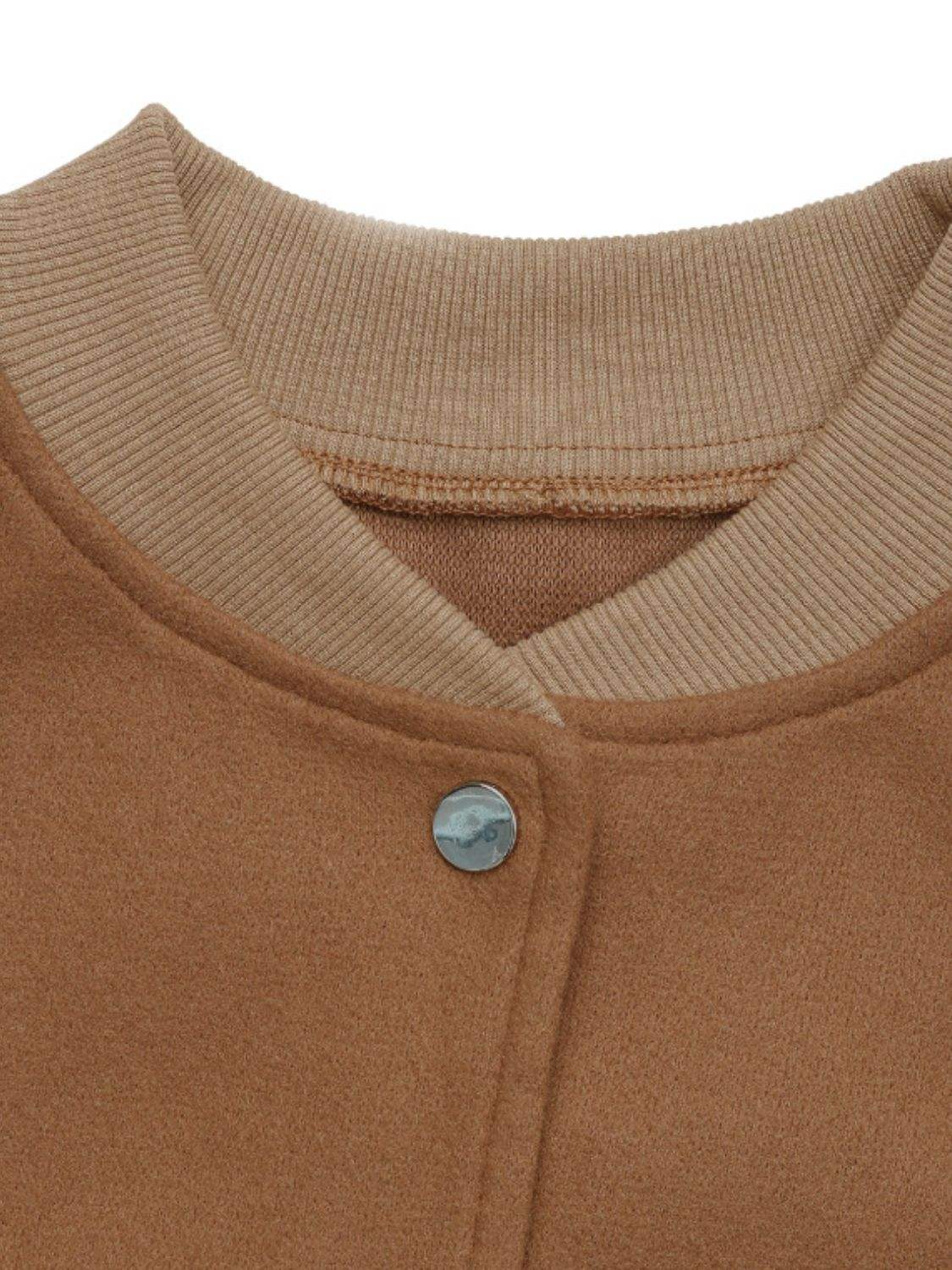 Perfee Baseball Collar Snap Down Long Sleeve Jacket - Trendsi - Flyclothing LLC