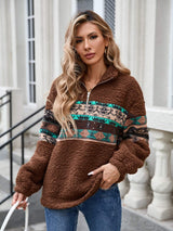 Half Zip Long Sleeve Fuzzy Top - Trendsi - Flyclothing LLC