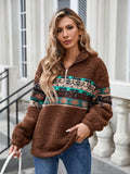 Half Zip Long Sleeve Fuzzy Top - Trendsi