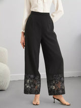 Floral Lace Hem Wide Leg Pants - Trendsi - Flyclothing LLC