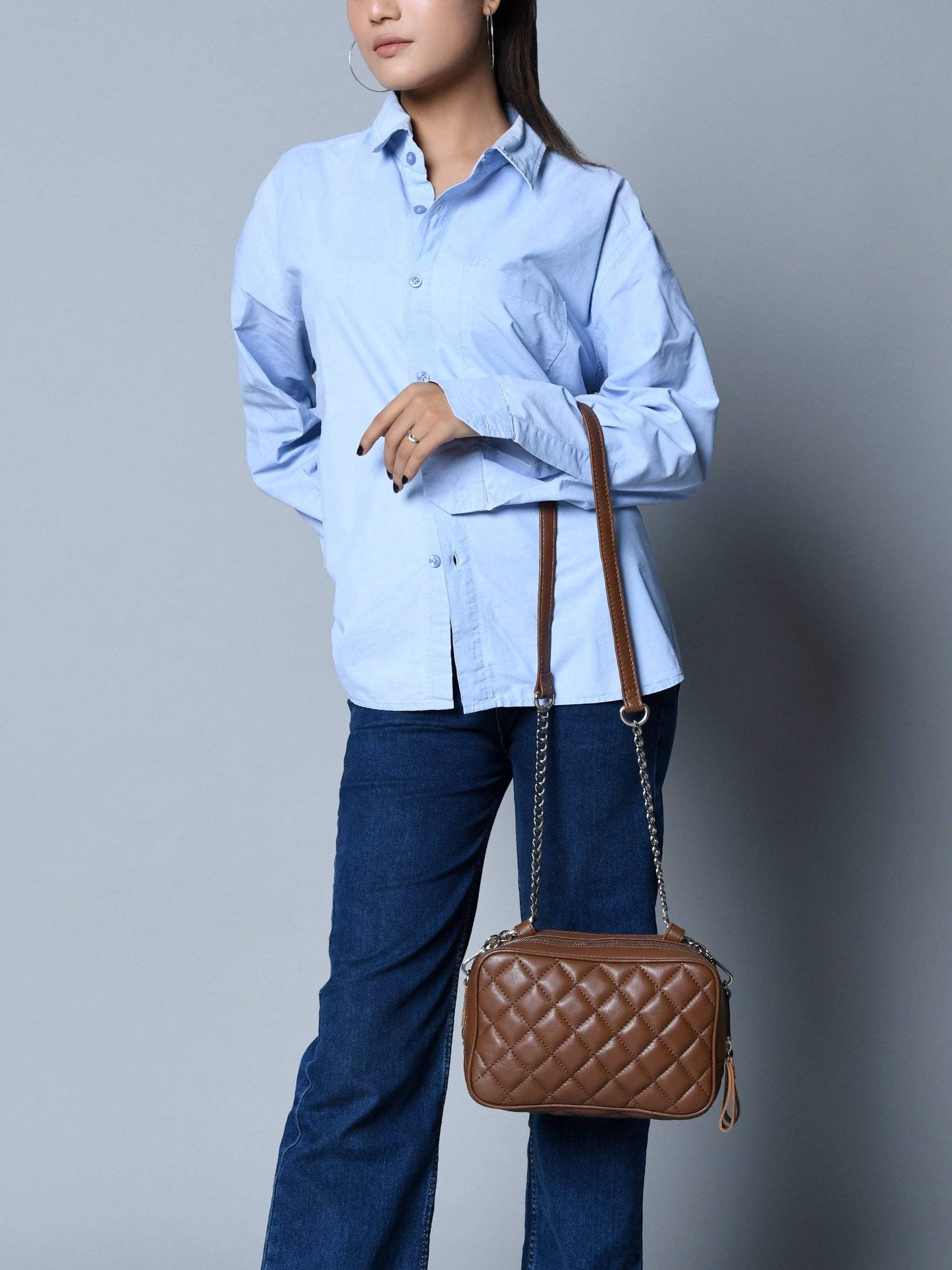 Mini Quilted Crossbody Bag, Rich Brown - Classy Leather Bags - Flyclothing LLC