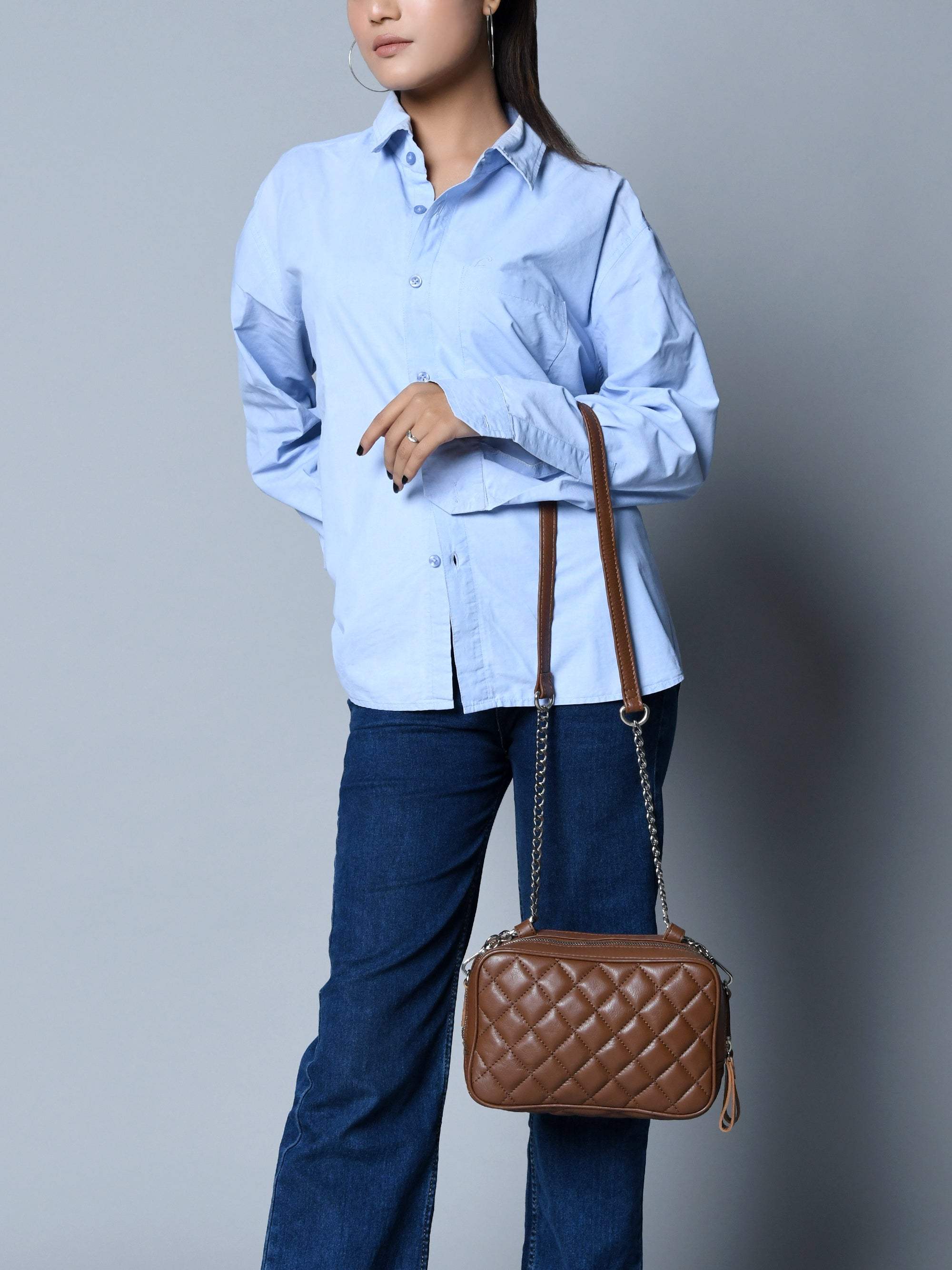 Mini Quilted Crossbody Bag, Rich Brown - Classy Leather Bags - Flyclothing LLC