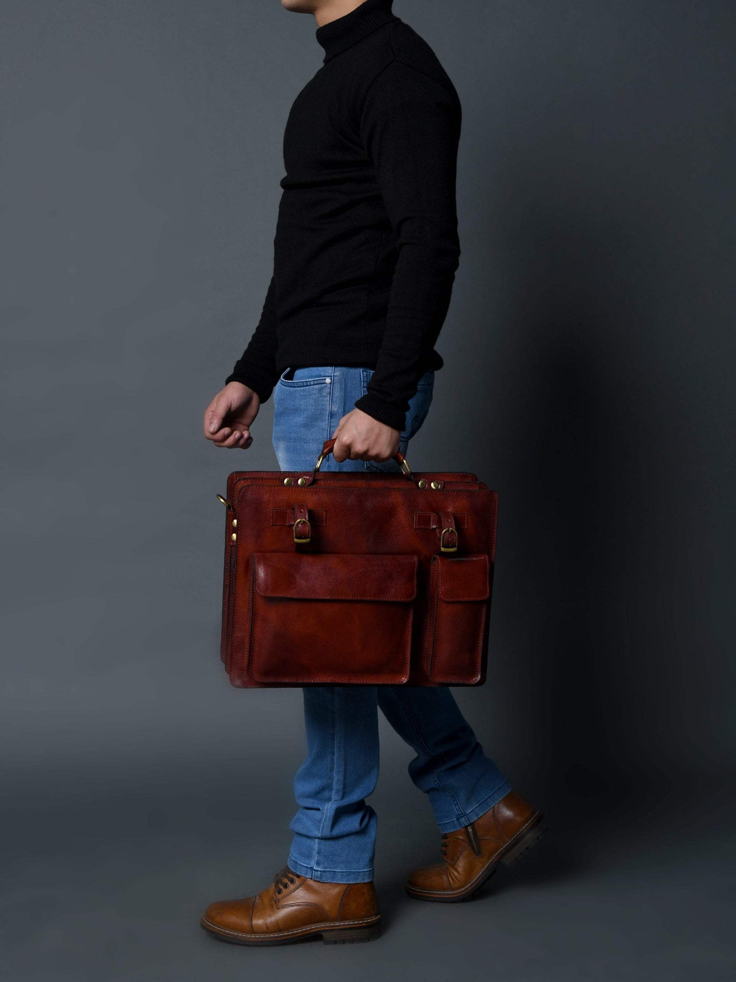 Tuscany Italian Leather Briefcase, Tan - Classy Leather Bags - Flyclothing LLC