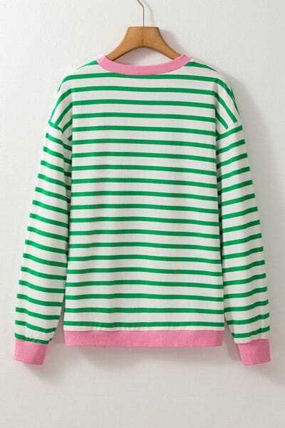 Striped Lucky Clover Long Sleeve Sweatshirt - Trendsi - Flyclothing LLC