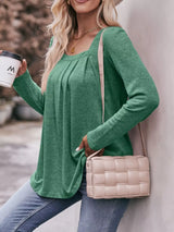 Pleated Square Neck Long Sleeve T-Shirt - Trendsi - Flyclothing LLC