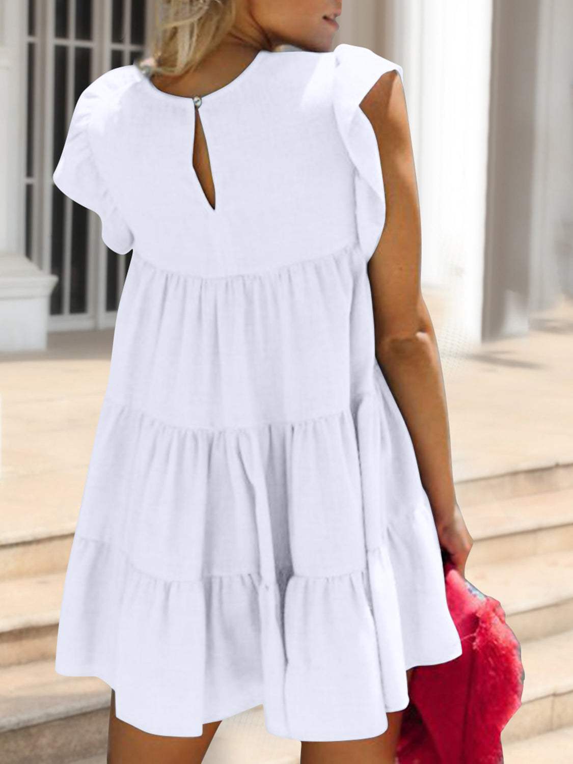 Ruched Round Neck Cap Sleeve Mini Dress - Trendsi - Flyclothing LLC