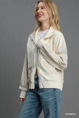 Umgee Two-Way Jacquard Zip-Up Jacket - Trendsi - Flyclothing LLC