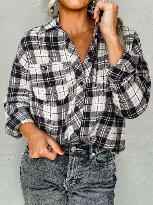 Plaid Print Chest Pockets Buttoned Shirt - Trendsi - Flyclothing LLC