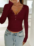 V-Neck Long Sleeve T-Shirt - Trendsi - Flyclothing LLC