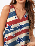 Striped and Star V-Neck Tank - Trendsi