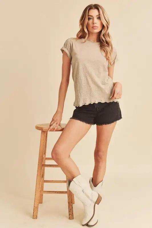 Aemi + Co Lettuce Edge Round Neck Short Sleeve T-Shirt - Trendsi - Flyclothing LLC