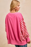 BiBi French Terry Stripe Combo Sweatshirt with Open Seam - Trendsi - Flyclothing LLC
