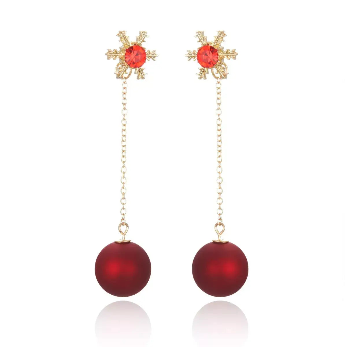 Snowflake Drop Earrings with Red Ball - Trendsi - Flyclothing LLC