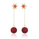 Snowflake Drop Earrings with Red Ball - Trendsi - Flyclothing LLC