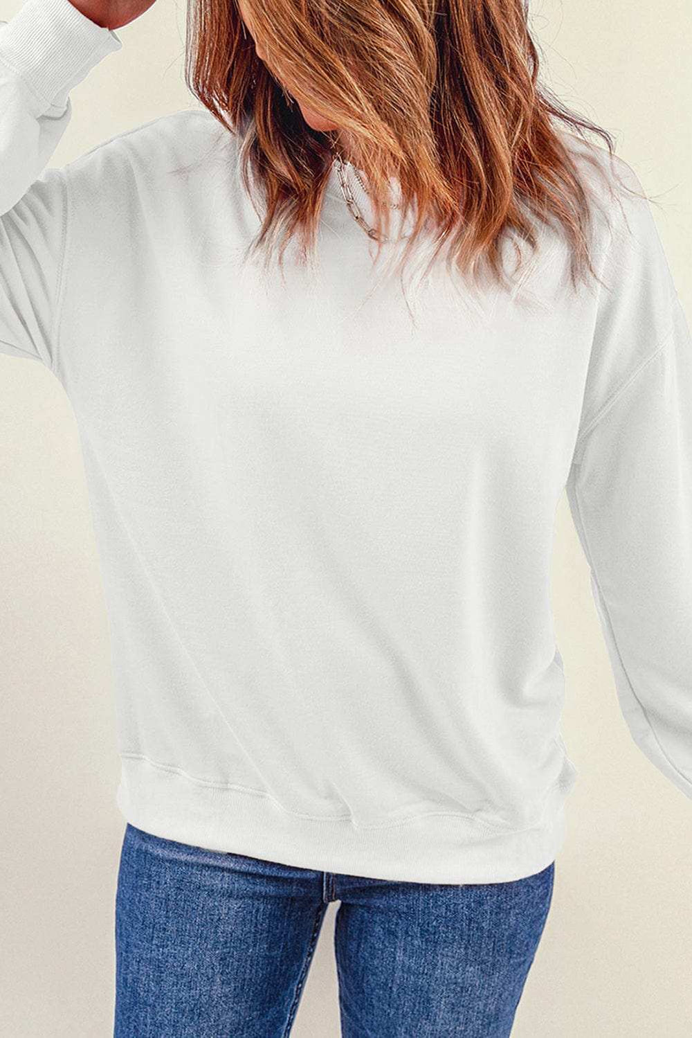 Round Neck Dropped Shoulder Sweatshirt - Trendsi - Flyclothing LLC