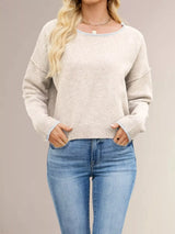 Round Neck Dropped Shoulder Sweater - Trendsi - Flyclothing LLC